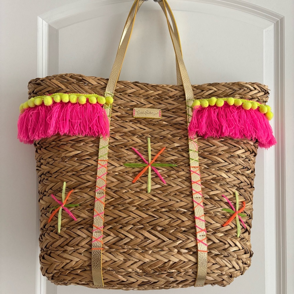 LILLY PULITZER BAJA STRAW CRUISE/BEACH/TRAVEL SUMMER TOTE BAG